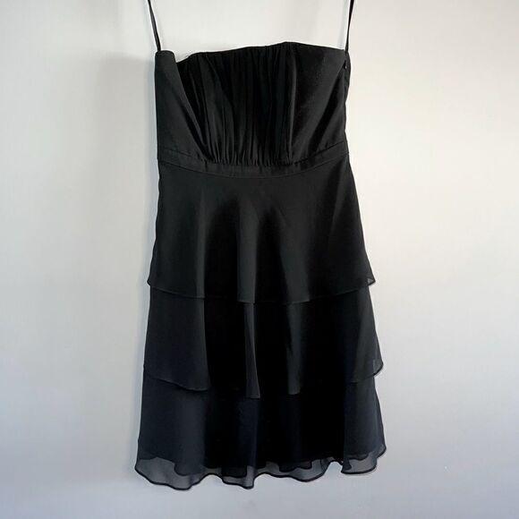WHBM Strapless Tiered Chiffon Dress || SZ 2 || Black - Picture 1 of 10